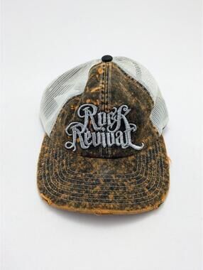 NWT Mens Rock Revival Mesh Back Stonewash Distressed Y2K Embroidered Hat One Sz